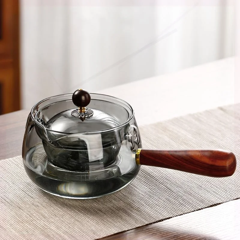 Чайник объемом 500 мл, Вращающийся чайник из домашнего стекла с боковой ручкой, Термостойкий набор для заваривания чая с пузырьками и маленькая чашка 2