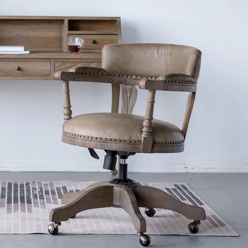 Современные офисные стулья из массива дерева, Креативный дом, Ретро-подъемник, поворотный компьютерный стул, Кресло для учебы, кресло со спинкой, Офисная мебель 2