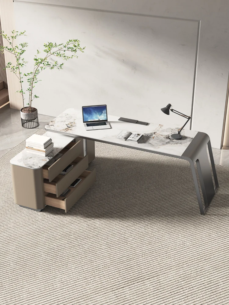 Письменный стол Rock board, легкая роскошь, современный бытовой итальянский стиль, простая комбинация углового офисного компьютера, письменного стола и стула 3