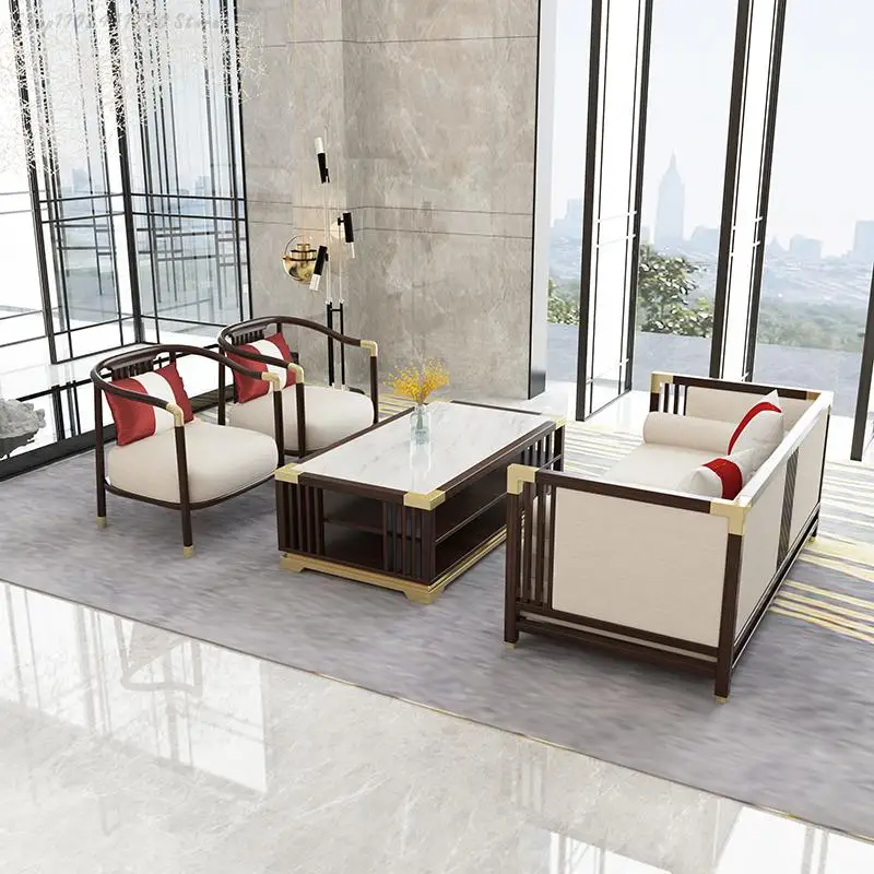 Новый офис продаж в китайском стиле, сочетание стола для переговоров и стула, Легкая роскошь, простая стойка регистрации, 1 стол и 4 стула, отель 3