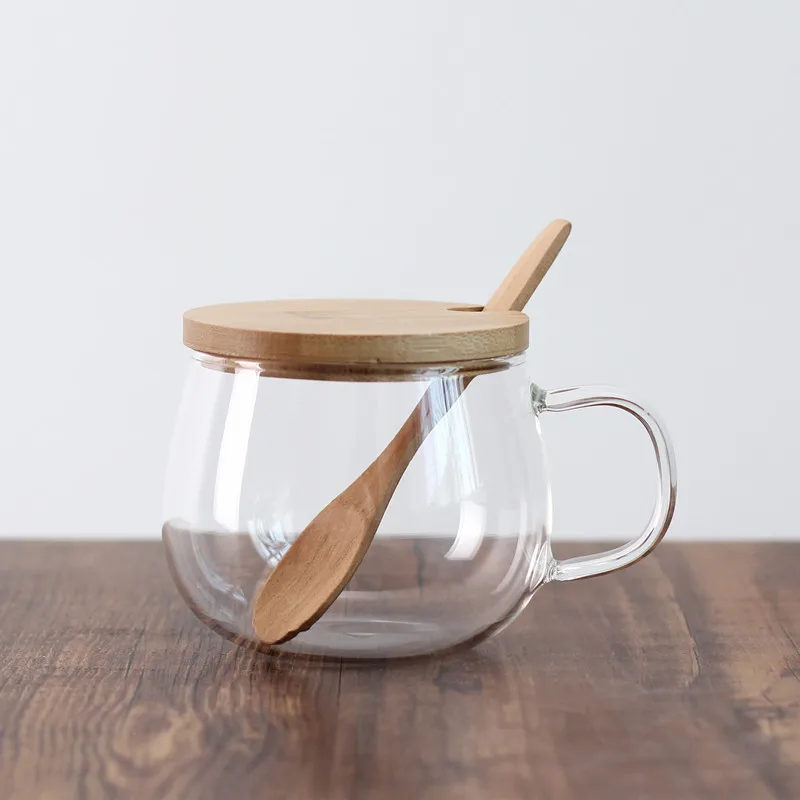 Креативная стеклянная кофейная чашка из бамбука и дерева с крышкой 3