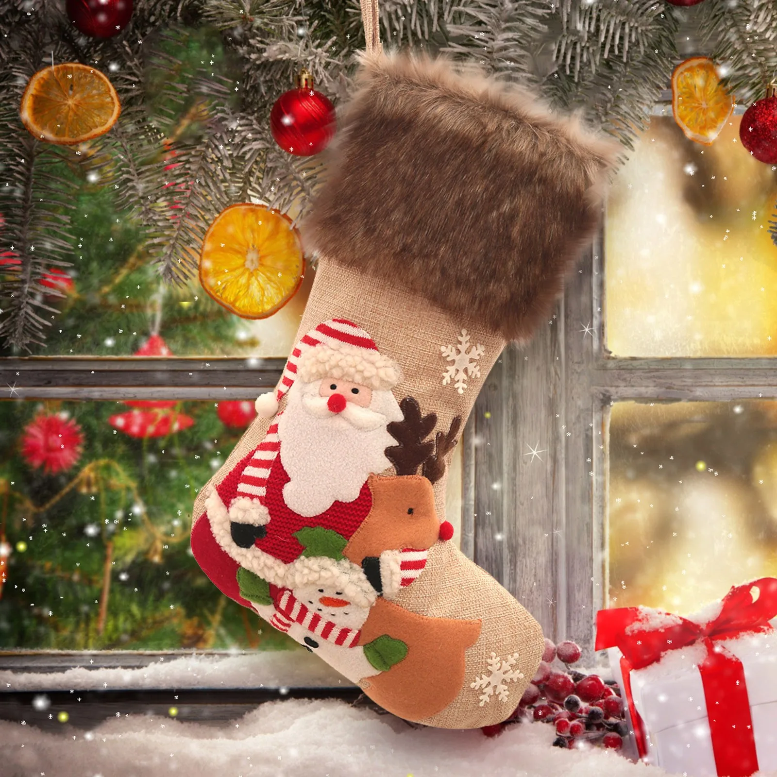 Рождественские чулки Украшение Плюшевая вышивка Снеговик Санта Клаус Рождественские носки Украшение Детские подарочные носки Подвеска 3