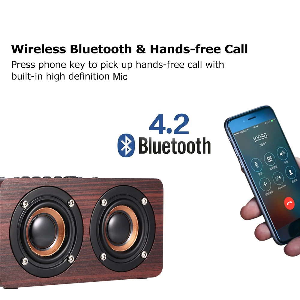 W5 Bluetooth Динамик Red Wood Grain BT 4.2 С двумя громкоговорителями Super Bass Сабвуфер Hands-free с микрофоном 3,5 мм AUX-IN TF Карта 3