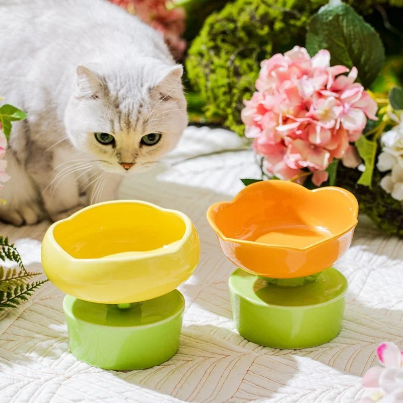 Керамическая миска для кошек в форме цветка, нескользящая, для собак, кормушка для щенков, Корм для домашних животных, Вода, приподнятое блюдо, товары для домашних животных 3