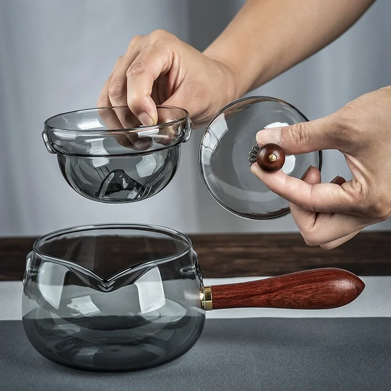 Чайник объемом 500 мл, Вращающийся чайник из домашнего стекла с боковой ручкой, Термостойкий набор для заваривания чая с пузырьками и маленькая чашка 3
