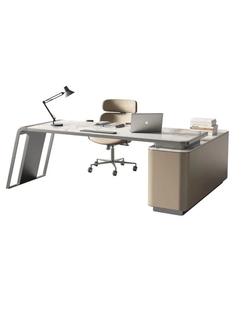 Письменный стол Rock board, легкая роскошь, современный бытовой итальянский стиль, простая комбинация углового офисного компьютера, письменного стола и стула 4