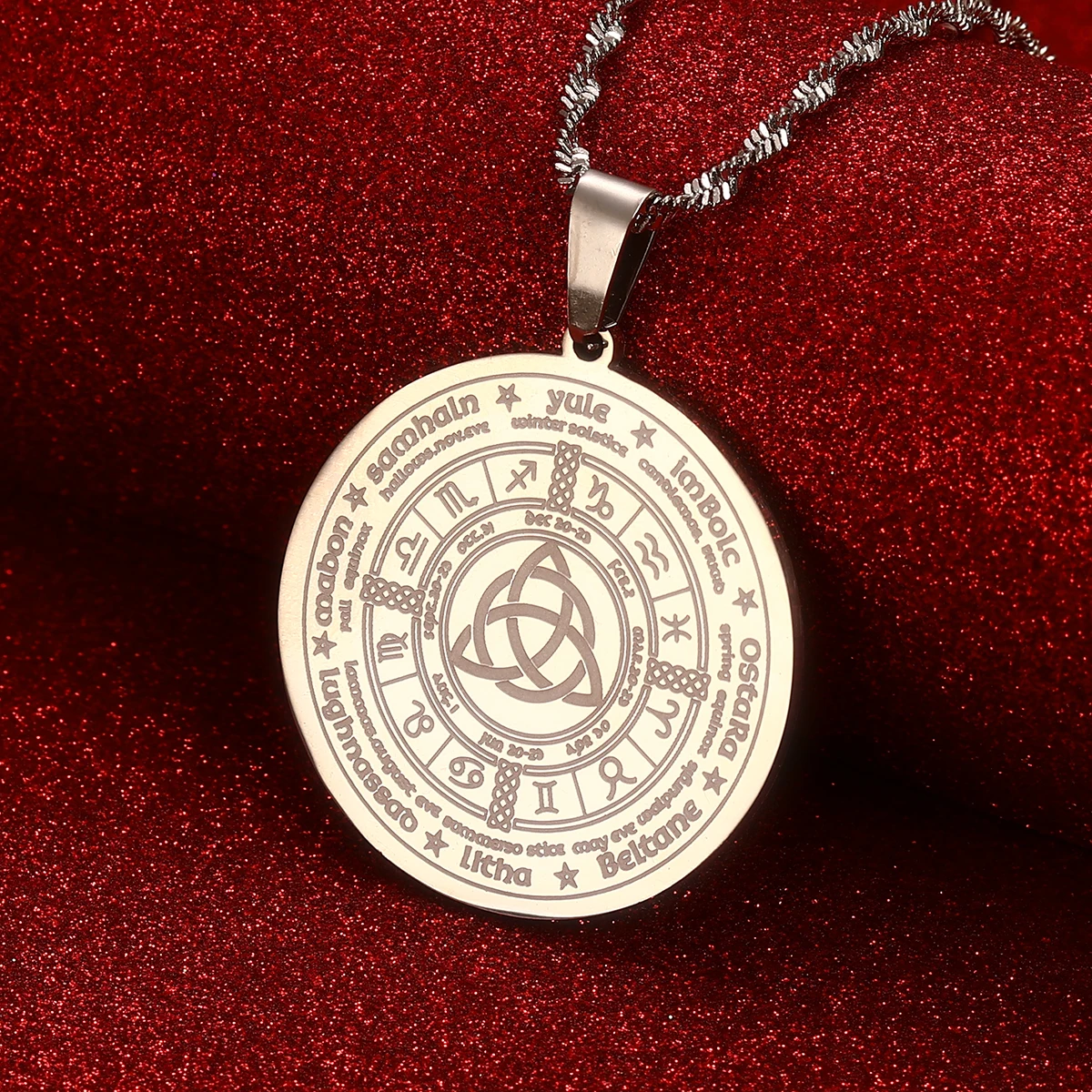 Ведьма Ирландский узел астрология Ожерелье из нержавеющей стали Женщины мужчины Triquetra Языческое колесо Ювелирные изделия 4