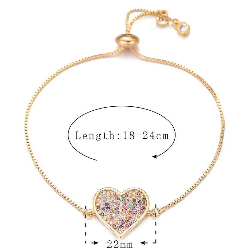 Pipitree Нежный браслет-талисман с большим сердцем, цепочка-слайдер, Разноцветные браслеты с кубическим цирконием для любителей модных ювелирных изделий для женщин 4