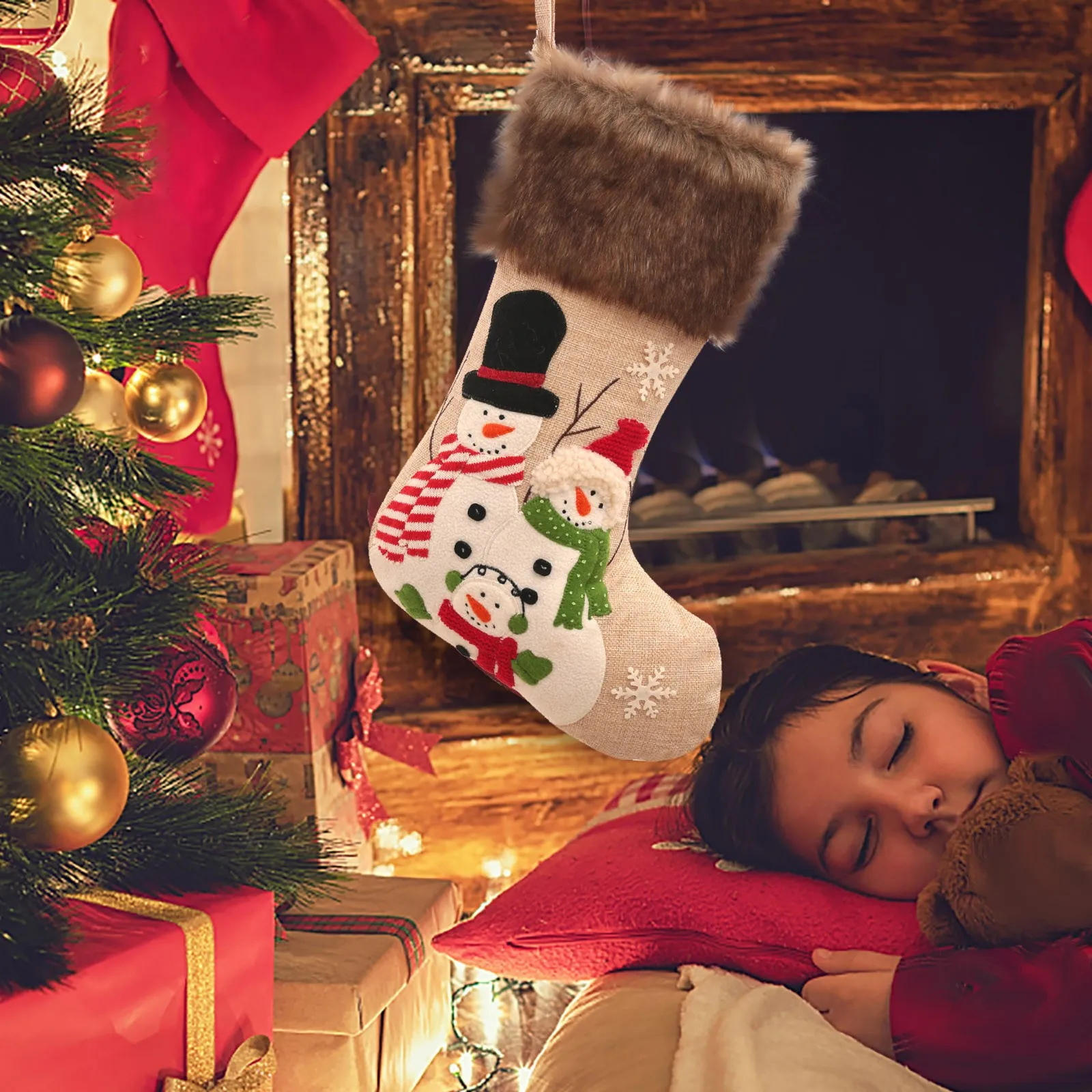 Рождественские чулки Украшение Плюшевая вышивка Снеговик Санта Клаус Рождественские носки Украшение Детские подарочные носки Подвеска 4
