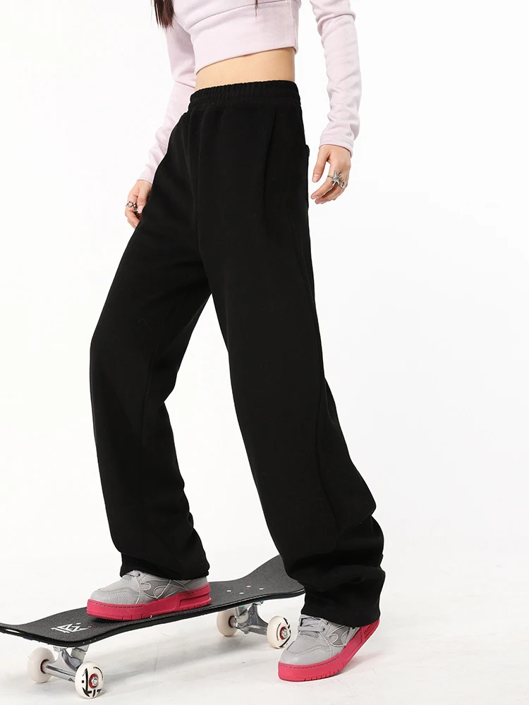 Женские базовые Мешковатые широкие брюки, Длинные брюки, однотонные спортивные брюки с эластичной резинкой на талии, уличная одежда, Свободная Повседневная Классическая мода 4
