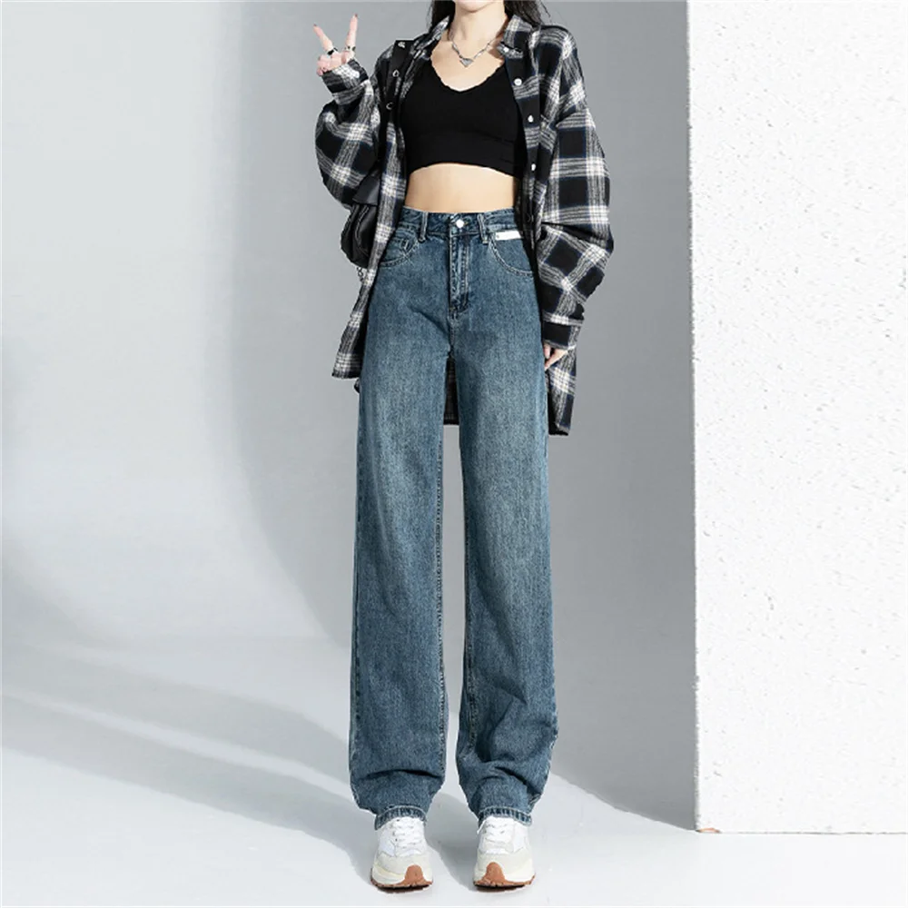 Джинсы, женские универсальные брюки в корейском стиле, джинсовые винтажные черные однотонные леггинсы с высокой талией, Осенние мешковатые шикарные Ulzzang Street Casual 4
