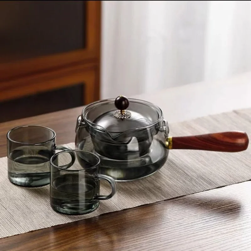 Чайник объемом 500 мл, Вращающийся чайник из домашнего стекла с боковой ручкой, Термостойкий набор для заваривания чая с пузырьками и маленькая чашка 4