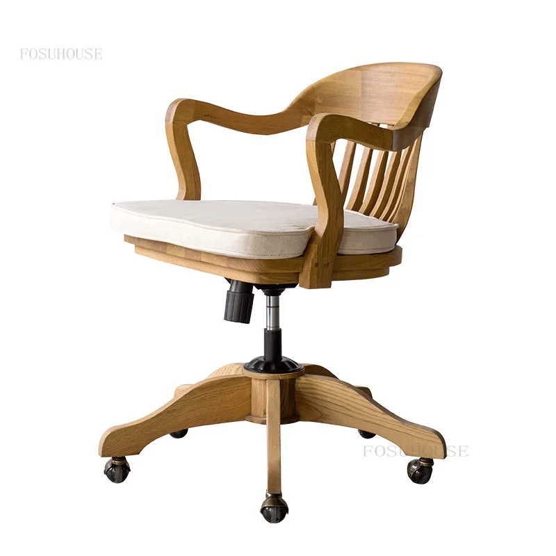 Современные офисные стулья из массива дерева, Креативный дом, Ретро-подъемник, поворотный компьютерный стул, Кресло для учебы, кресло со спинкой, Офисная мебель 4
