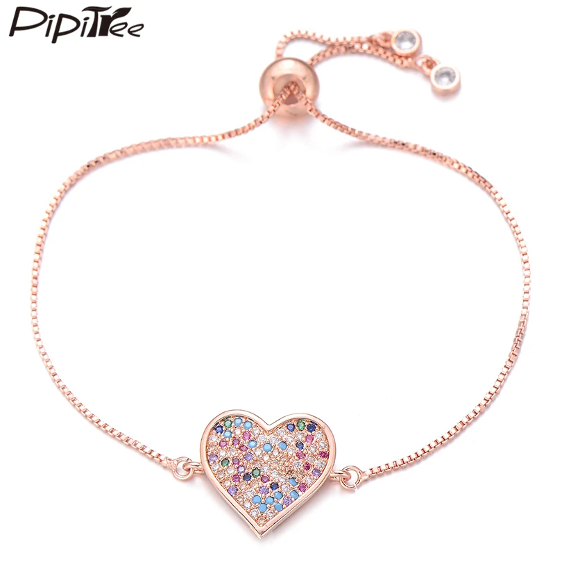 Pipitree Нежный браслет-талисман с большим сердцем, цепочка-слайдер, Разноцветные браслеты с кубическим цирконием для любителей модных ювелирных изделий для женщин 5