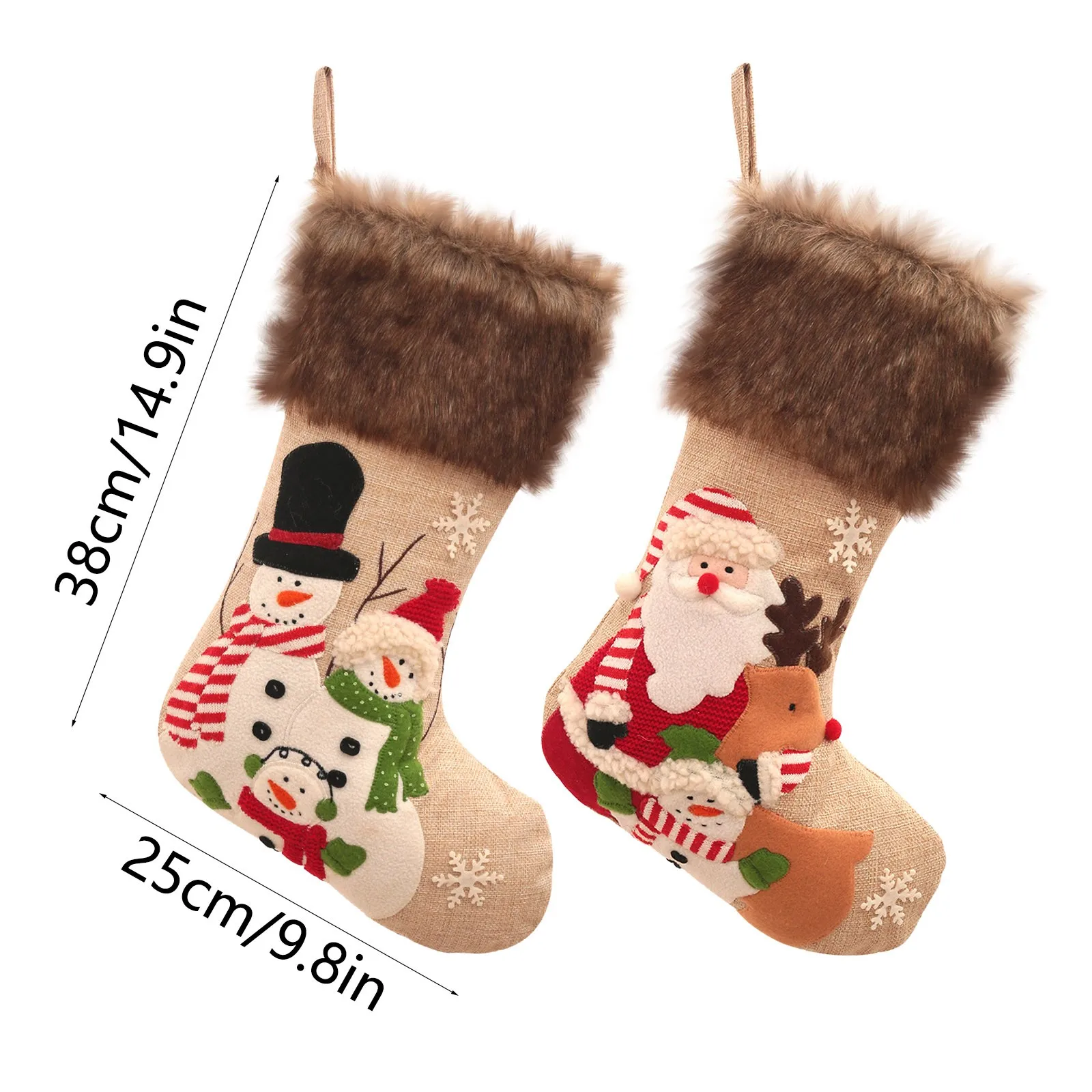 Рождественские чулки Украшение Плюшевая вышивка Снеговик Санта Клаус Рождественские носки Украшение Детские подарочные носки Подвеска 5