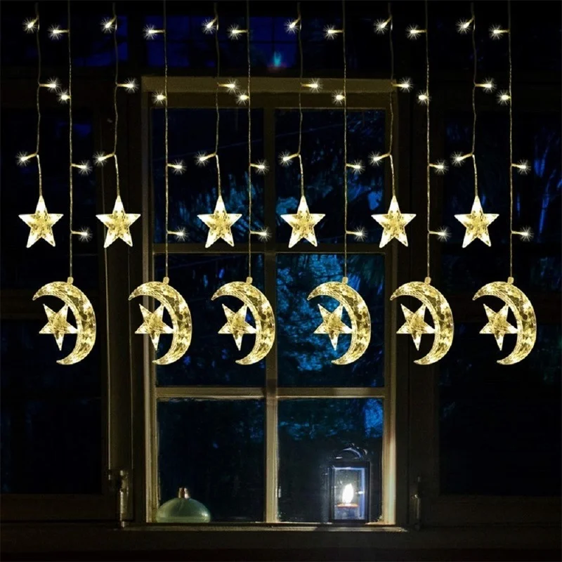 Светодиодная звезда, олень, елочный колокольчик 220 В 110 В, Рождественская гирлянда, сказочный занавес, гирлянды для украшения дома, новогодней свадьбы. 5