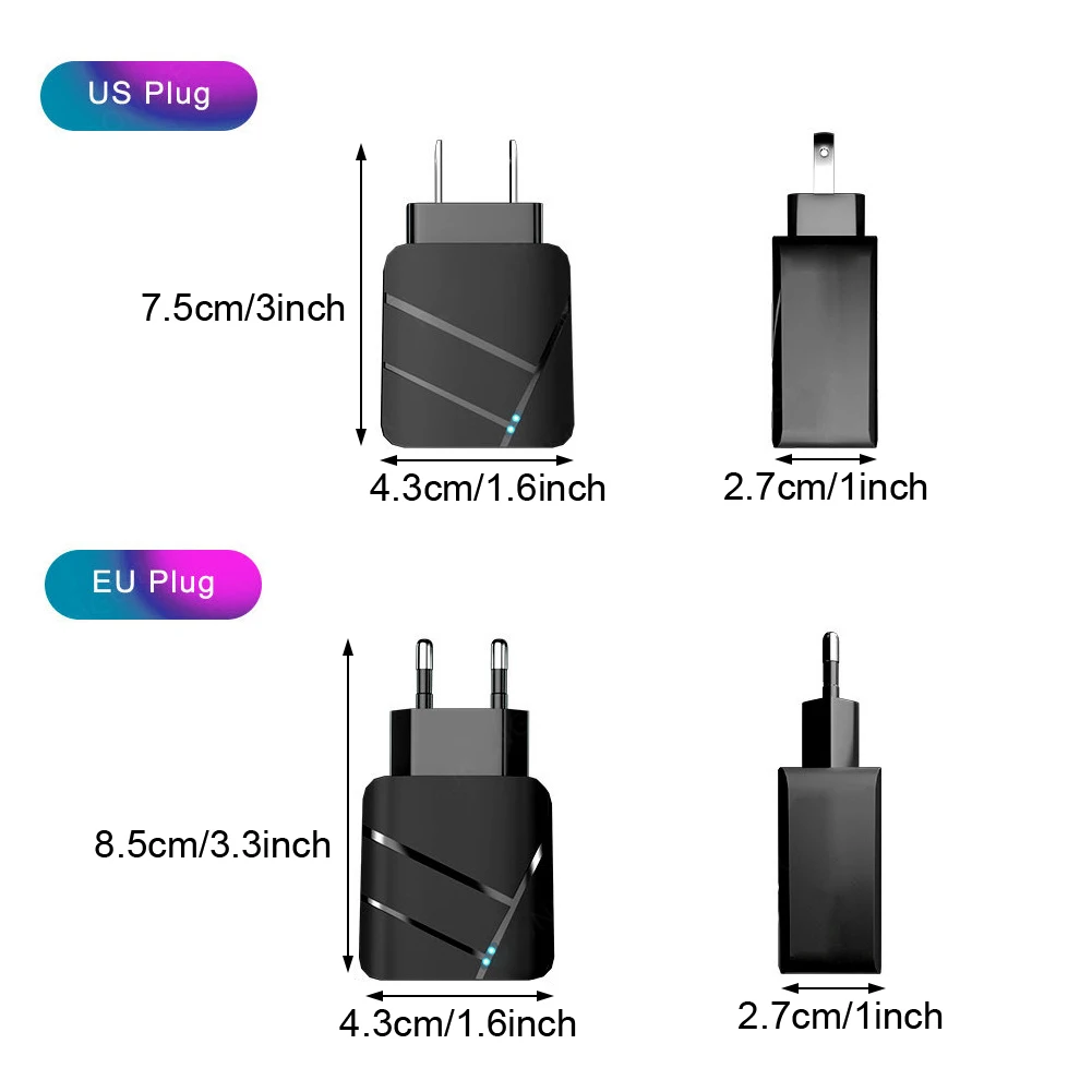 Быстрое USB-зарядное устройство с несколькими функциями защиты, аксессуары для телефона, планшета, домашнего офиса, Компактный Легкий Практичный штекер с двумя портами США и ЕС 5