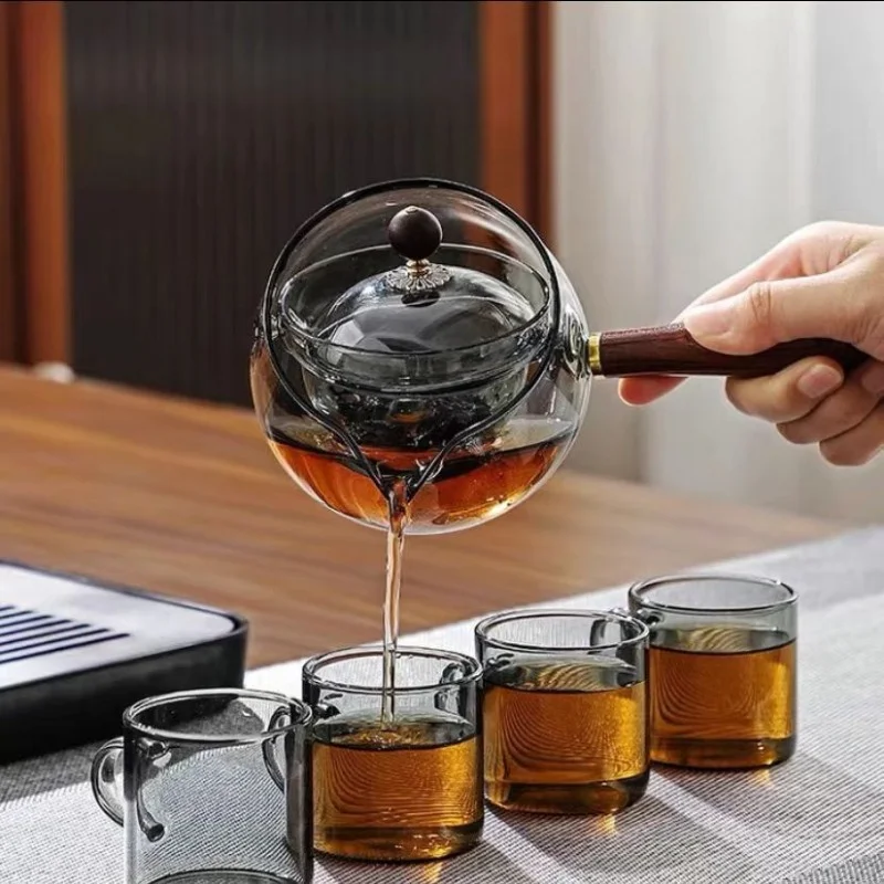 Чайник объемом 500 мл, Вращающийся чайник из домашнего стекла с боковой ручкой, Термостойкий набор для заваривания чая с пузырьками и маленькая чашка 5