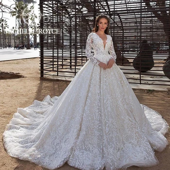 Роскошные свадебные платья Michelle Royce Для женщин 2023, V-образный вырез, аппликации с длинными рукавами, Романтическое свадебное платье Vestidos De Novia