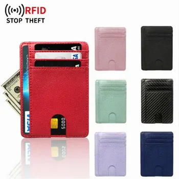 Тонкий кожаный кошелек с RFID-блокировкой, держатель для кредитных ID-карт, кошелек для денег, чехол для мужской и женской модной сумки, 8 слотов для карманов