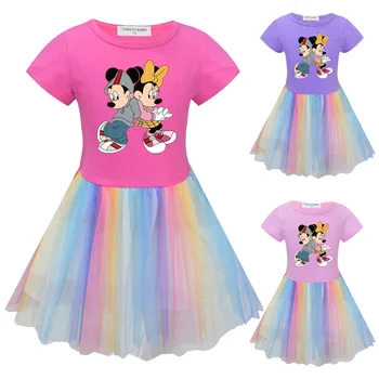 Милое платье для девочек с Микки и Минни 2022, Летние хлопковые платья принцессы с коротким рукавом для вечеринки по случаю Дня рождения, детские платья, детская одежда