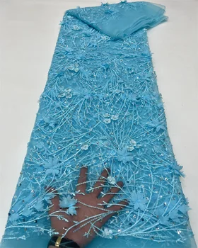 Африканская Нигерийская кружевная ткань с 3D цветами, вышитая бисером, высокое качество 2023, Африканская Французская сетка, тюлевые кружевные ткани для свадебного платья для вечеринки