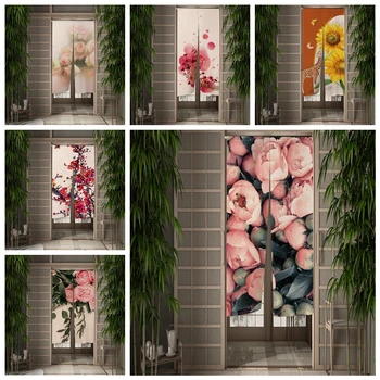 Дверная занавеска Cherry Blossom с японским принтом, Перегородка Кухонного дверного проема, Декоративные шторы, Входная Норен, Подвесная занавеска наполовину
