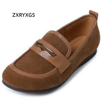 ZXRYXGS / 2023 Весенняя Высококачественная Обувь Из Нубука В стиле Ретро, Женская Обувь На Плоской подошве, Удобная Мягкая Подошва, Модная Повседневная Обувь Большого Размера