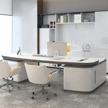 Простой современный офисный стол, покрытый белым лаком для выпечки, креативный стиль, большая платформа для сдвига, офисный стол специальной формы