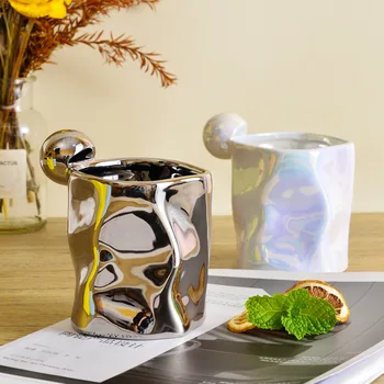 Неправильная кружка Керамическая Кофейная чашка Серебристый Жемчуг Macron Чашка для завтрака Coffee Tazas Креативная посуда для воды ручной работы