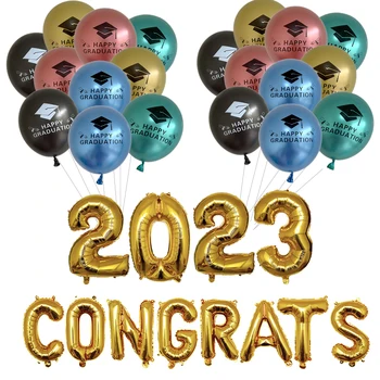 1-15 шт. Воздушные шары для выпускного, золотые, Серебряные, черные, латексные, воздушные конфетти, баллоны для поздравления выпускников 2023 года, принадлежности для украшения выпускной вечеринки