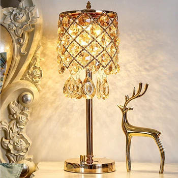 Хрустальная настольная лампа креативная простота современные элементы затемнения для девочек роскошная свадебная прикроватная лампа