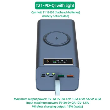 T21 21x18650 Коробка для зарядного устройства для фонарика, держатель для банка питания, чехол для DIY, двойной USB 18650, Органайзер для хранения аккумуляторной батареи,