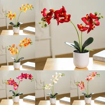 Искусственная бабочка с двойным раздвоением, Цветок Орхидеи, Бонсай, Фаленопсис в горшке, яркий цвет, реалистичное цветочное растение для офиса