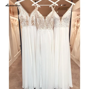 Свадебное платье Lakshmigown в богемном стиле на бретельках с V-образным вырезом 2022 для невесты, Кружевные аппликации, Тюлевые свадебные платья для женщин по индивидуальному заказу