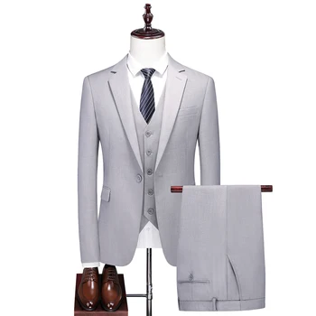 Повседневный мужской костюм-тройка, тонкое деловое профессиональное официальное платье для шафера, костюм жениха + жилет + брюки