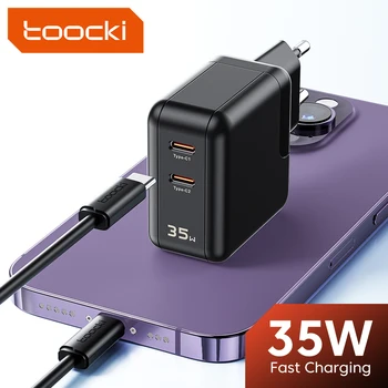 Зарядное Устройство Toocki35 Вт GaN С Двумя Портами USB Type C PD 3,0 27 Вт Быстрая Зарядка Зарядное Устройство Для iPhone Mini Travel Charger Универсальный Адаптер