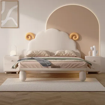 Детская односпальная кровать в кремовом стиле, кровать для девочки из цельного дерева, подвесная кровать принцессы, кровать для детской спальни в бесшумном стиле, lamb b