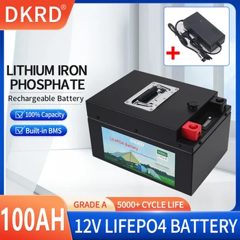 Аккумуляторная батарея 12V LiFePO4 100AH, Встроенные Литий-железо-фосфатные элементы BMS Для Замены Большей части резервного источника домашнего хранения энергии