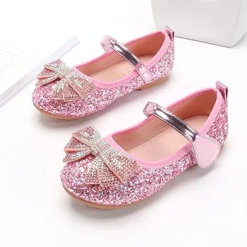 2023 Новые туфли принцессы для девочек со стразами, блестки, детские туфли на мягкой подошве с кристаллами