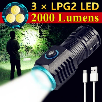 3 * LPG2 Перезаряжаемые USB Карманные мини-светодиодные мощные фонари с аккумулятором 18350 высокой мощности для кемпинга на открытом воздухе EDC Фонарик Light Torch