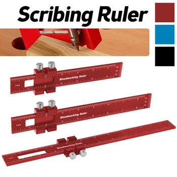 Алюминиевый сплав, 3 комплекта красных Т-образных деревообрабатывающих инструментов, Линейка с круглым отверстием, Портативный деревообрабатывающий инструмент 