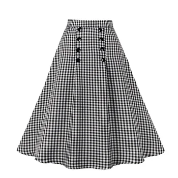 Летние винтажные юбки-качели в черную клетку с высокой талией 1950-х годов, женская рабочая одежда на пуговицах, юбка миди Christmas Jupe Femme Saias