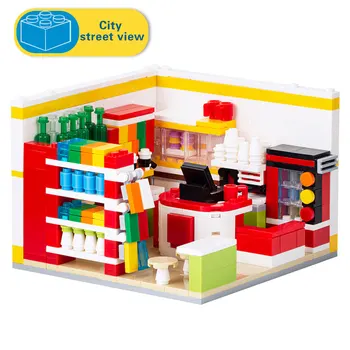 Креативная архитектура города, кассовая стойка, круглосуточный супермаркет, Сборка строительных блоков, развивающая игрушка-кирпич MOC4048