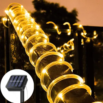22M Solar Rope Strip Light Outdoor 200LED IP65 Водонепроницаемая Трубка Fairy String Garland Для Сада Рождественское Свадебное Украшение