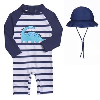Купальники для маленьких мальчиков с кепкой, костюмы из 2 предметов, одежда для серфинга, полосатый купальник для младенцев, малышей, детский солнцезащитный пляжный купальник