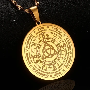 Ведьма Ирландский узел астрология Ожерелье из нержавеющей стали Женщины мужчины Triquetra Языческое колесо Ювелирные изделия
