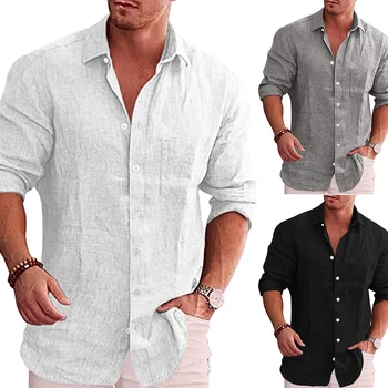 Мужские хлопчатобумажные рубашки, повседневные льняные рубашки с длинным рукавом, модная весенняя мужская рубашка