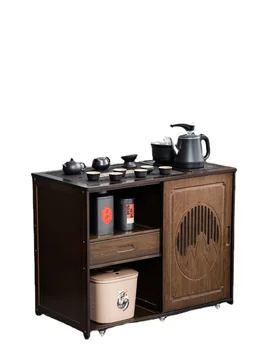 Мобильный чайный столик Wyj из массива дерева на колесиках, Чайный столик Кунг-фу, Чайный набор, встроенный чайник