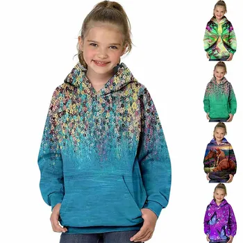 Осень-зима, Детский свитер с круглым вырезом и карманами с 3D винтажной печатью, Пуловер с капюшоном для мальчиков, Повседневные топы для детей с длинным рукавом